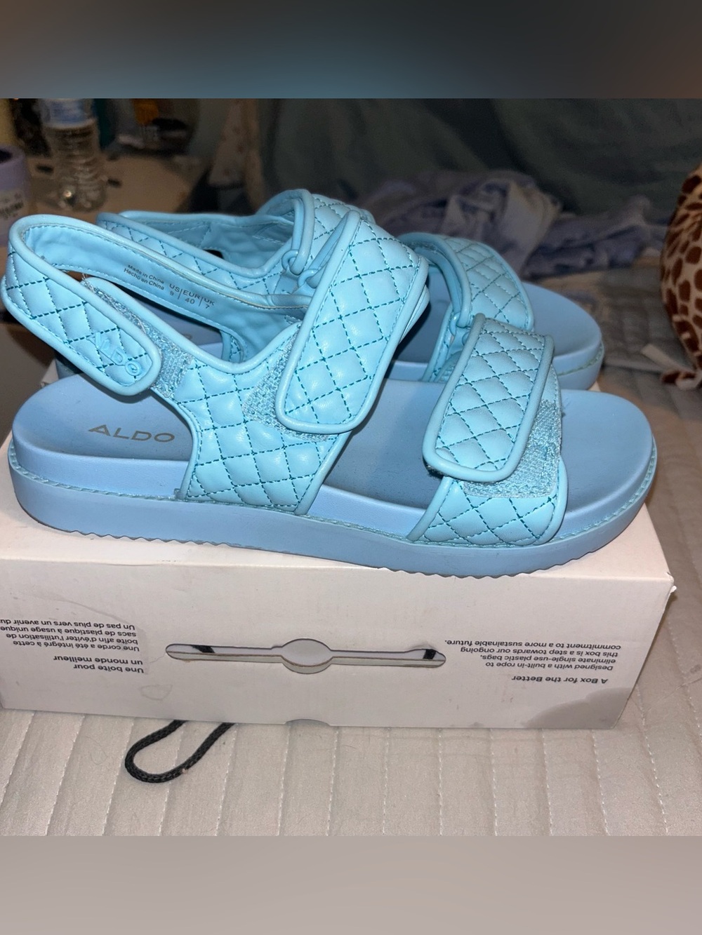 Aldo Light Blue Quilted Strap Sandals